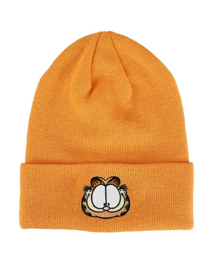 

Мужская вязаная шапка-бини из акрила оранжевого цвета с вышитым логотипом в виде лица Garfield, Orange