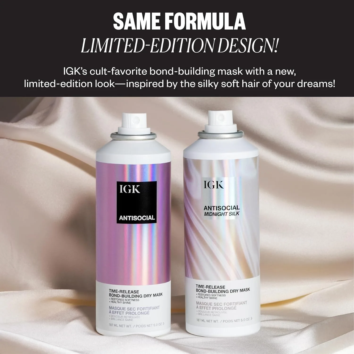 IGK Antisocial Midnight Silk Bond-Building Dry Hair Mask - Несмываемое средство для ухода за сухими волосами с веганским протеином шелка - Лимитированная серия, 140 мл — фото 3