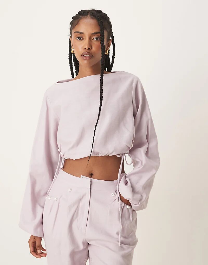 

Топ из льняного материала ASOS DESIGN с жемчужными деталями, сиреневый цвет