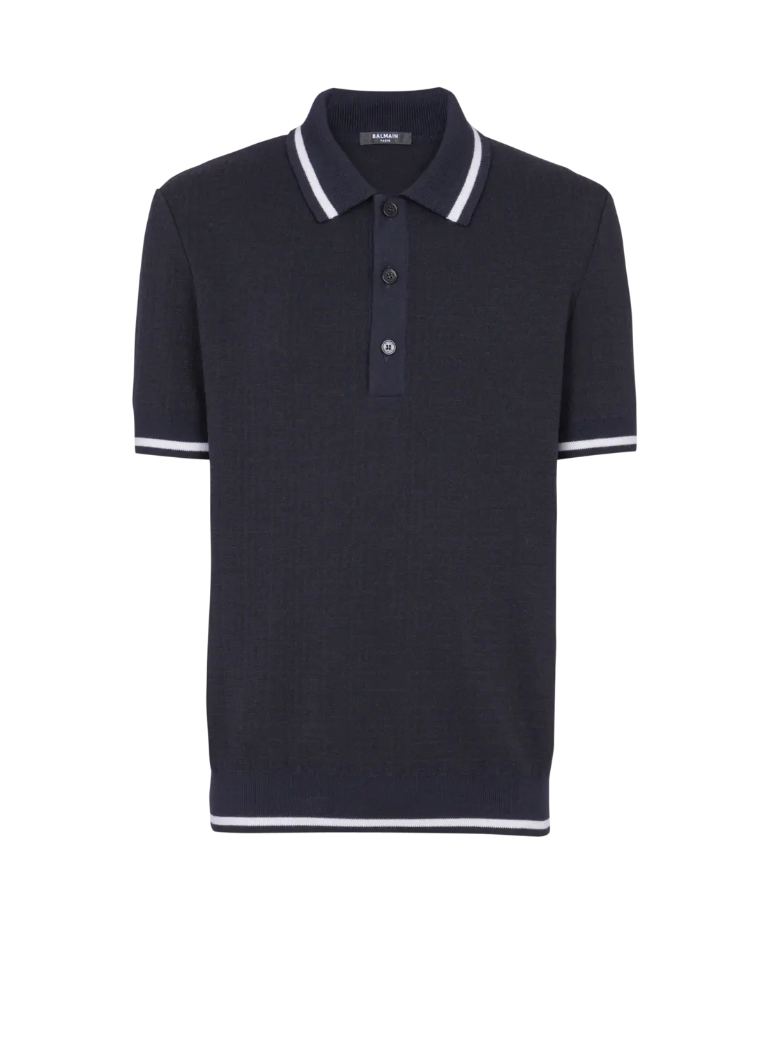 

Поло из мериносовой шерсти с монограммой Balmain, темно-синий
