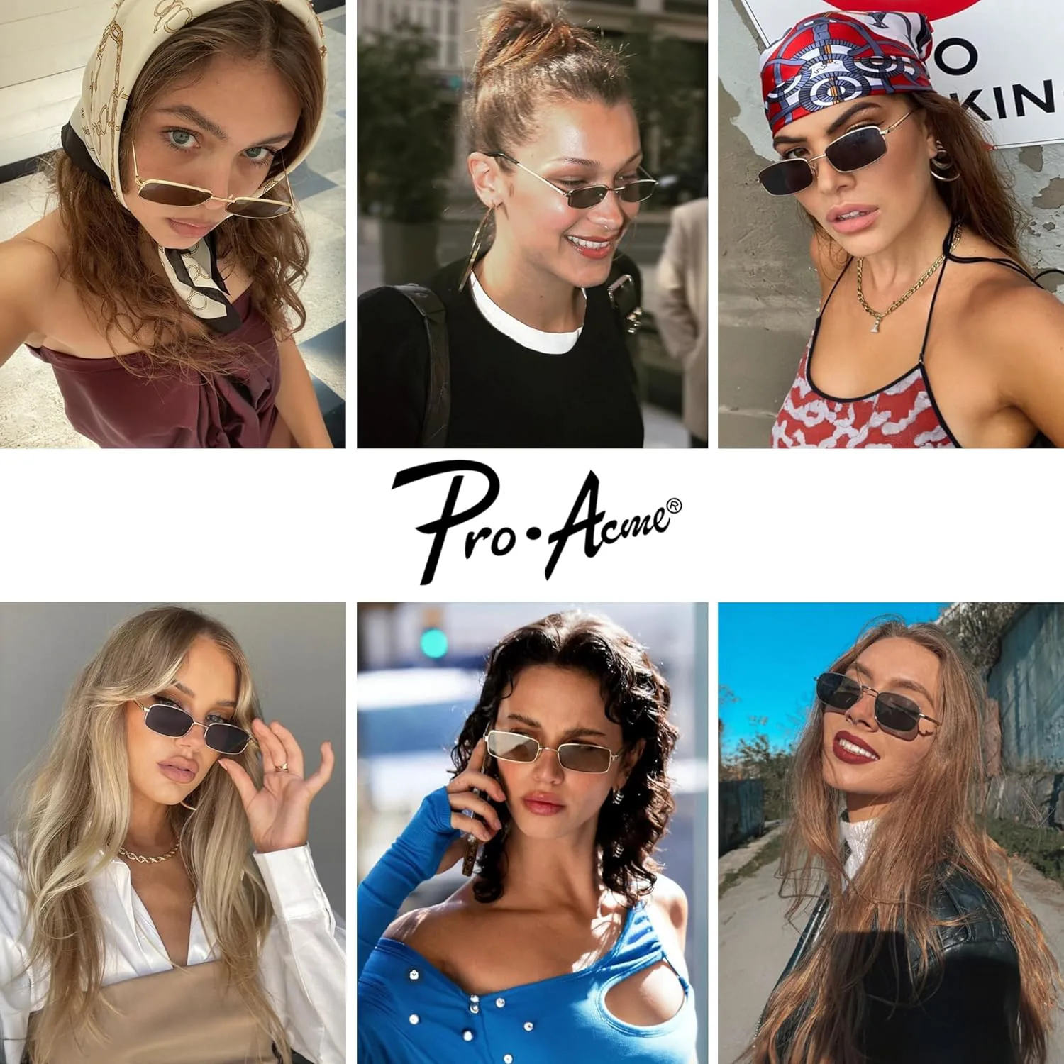 

Прямоугольные солнцезащитные очки для женщин и мужчин в стиле ретро 90-х, маленькие узкие солнцезащитные очки в стиле Y2K с защитой UV400 Pro Acme, Gold/Grey