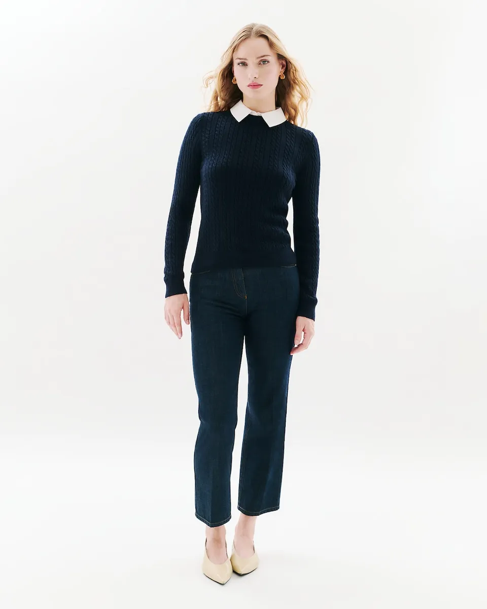 

Женский джемпер с эффектом косичек из шерсти Caroll, темно-синий