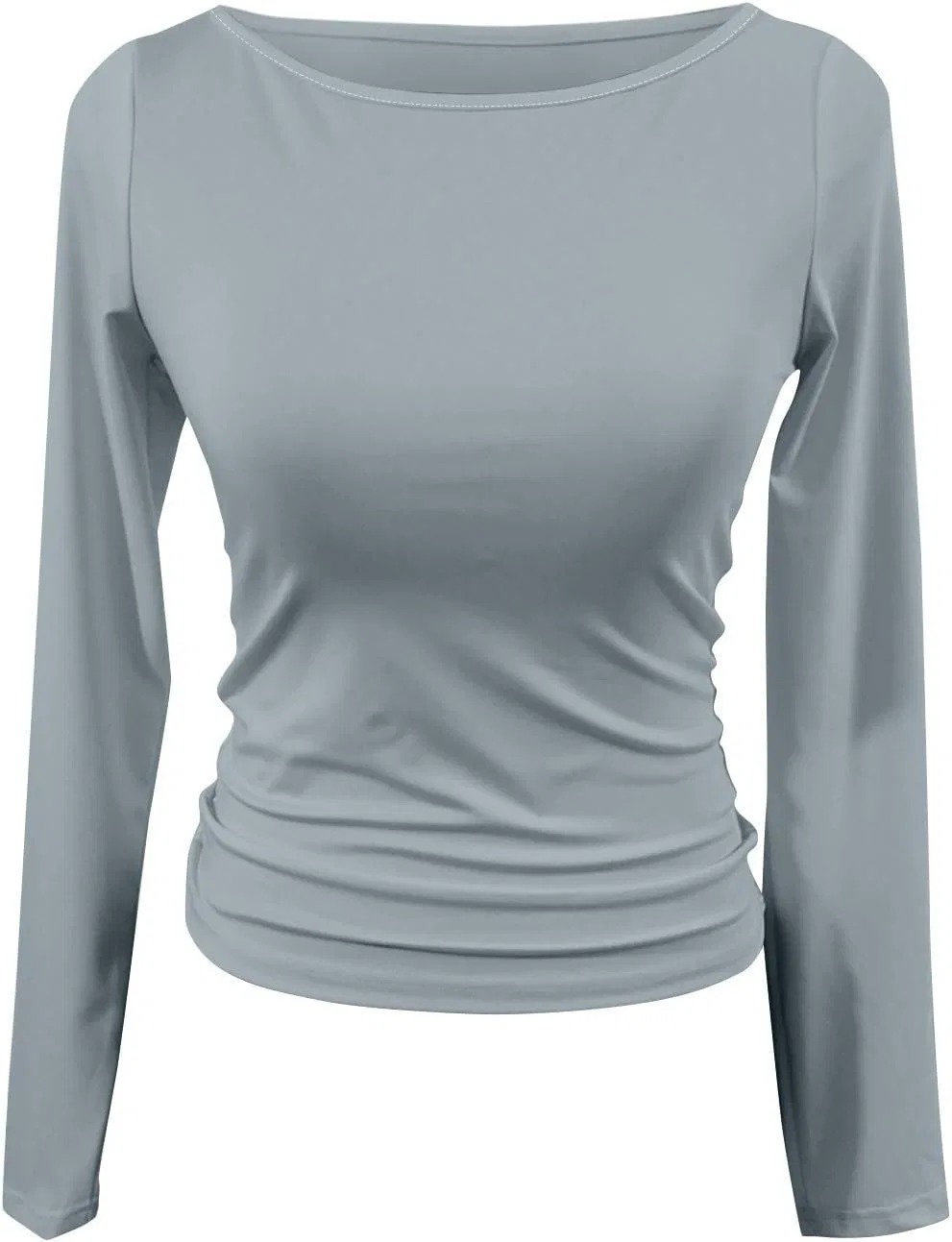 Женская блуза с круглым вырезом, длинный рукав, Generic, Light Gray — фото 3