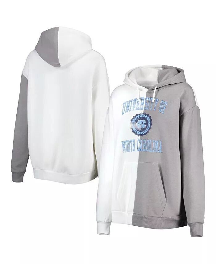 

Женский пуловер с капюшоном серо-белого цвета North Carolina Tar Heels с разрезами Gameday Couture