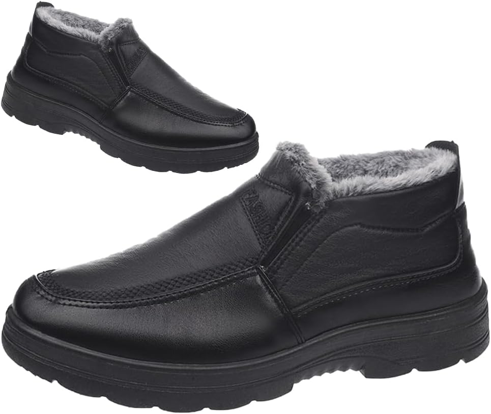 

Мужские зимние теплые водонепроницаемые кожаные ботинки - зимние низкие противоскользящие водоотталкивающие кроссовки-бутсы, легкая повседневная обувь для ходьбы Generic, черный