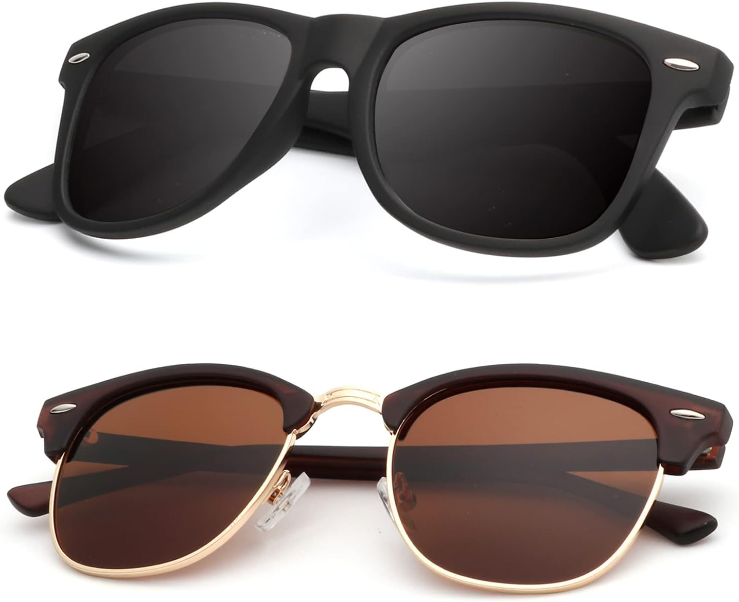 

Поляризованные солнцезащитные очки KALIYADI для мужчин и женщин, полуободковая оправа, солнцезащитные очки для вождения, блокирующие УФ-излучение, B05-(2 Pack) Matte Brown | Brown | Golden Rim / Matte Black