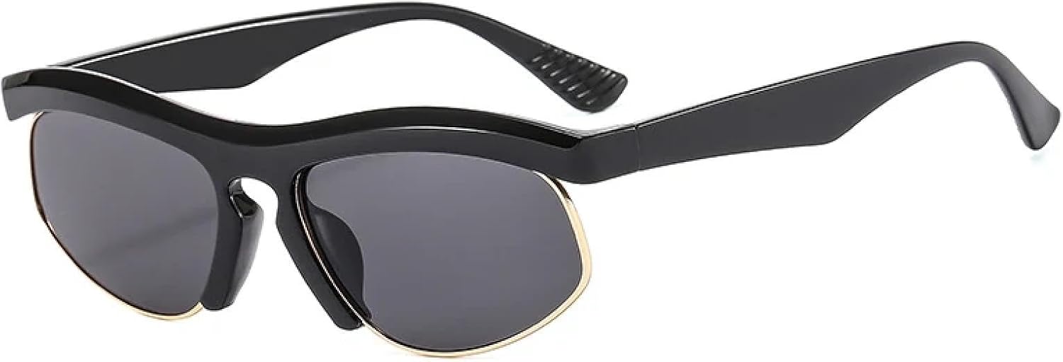 

Модные панк-солнцезащитные очки в полуободковой оправе для мужчин и женщин, трендовые очки для активного отдыха и уличной фотографии, солнцезащитные очки UV400 TKKTLLT, Black Gray