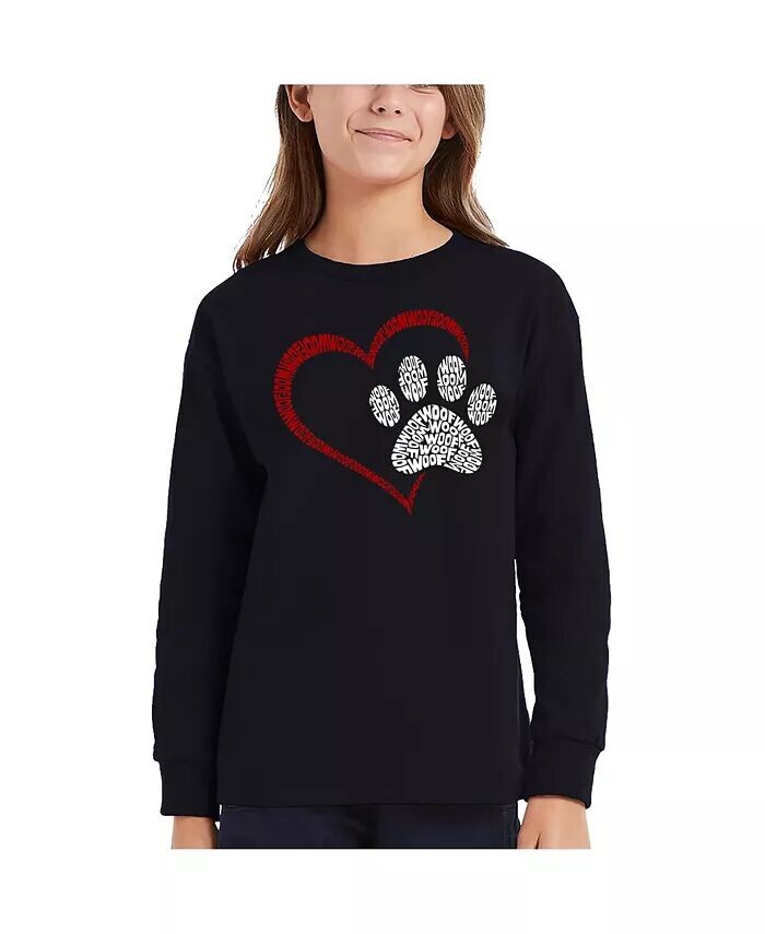 

Футболка с длинным рукавом для девочек Paw Heart Word Art La Pop Art, фиолетовый