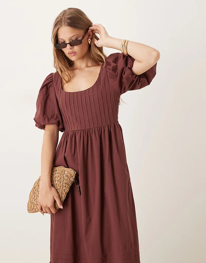 

Платье миди Nobody's Child Mimi с рукавами-фонариками коричневого цвета