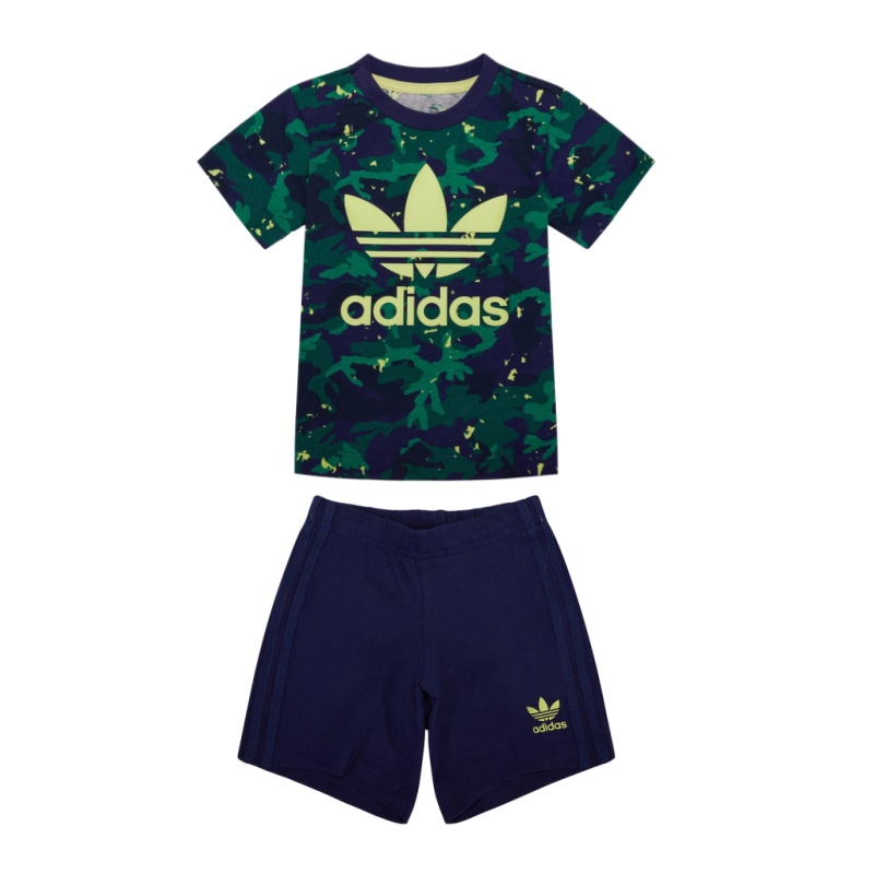 

Повседневный спортивный комплект: футболка и шорты для малышей Adidas Originals, зеленая футболка и темно-синие шорты