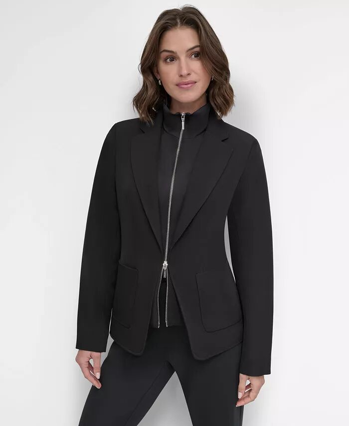 

Женская куртка с двойной вставкой и застежкой-молнией спереди DKNY, черный