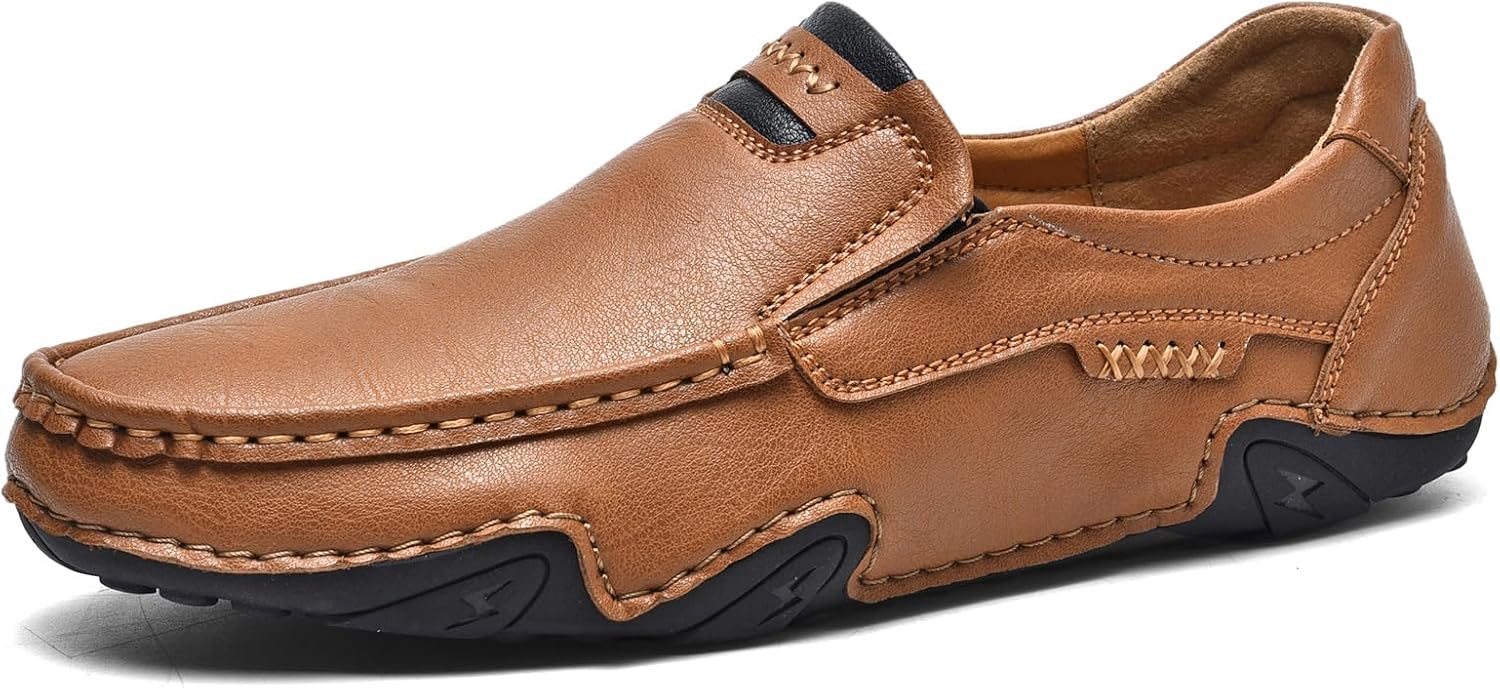 

Мужские лоферы из натуральной кожи, слипоны, с вырезами, ручная работа, повседневные туфли для улицы и работы Generic, Brown02