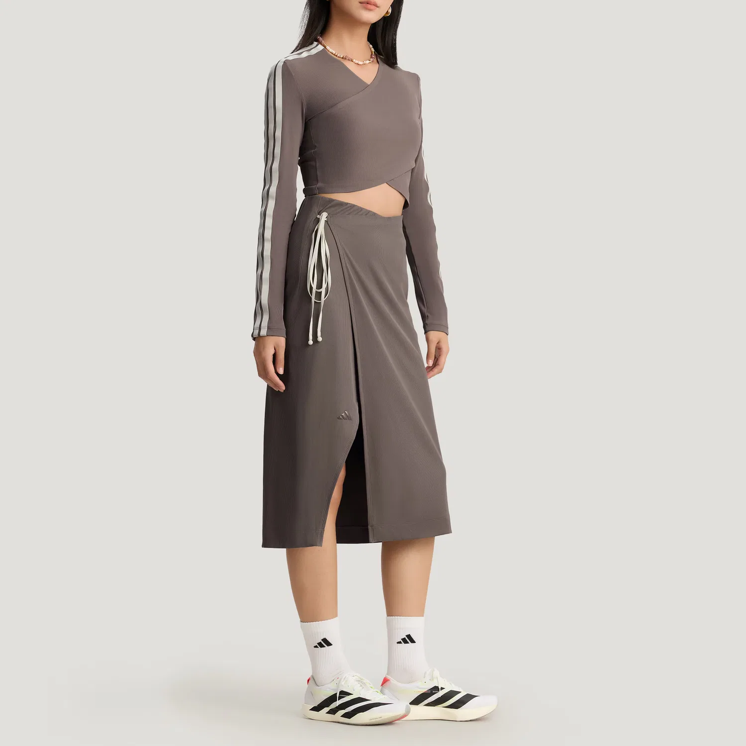 Юбка трикотажная SAMUEL GUI YANG CO CREATED, длинная повседневная женская Adidas, Earth Brown Gray — фото 4