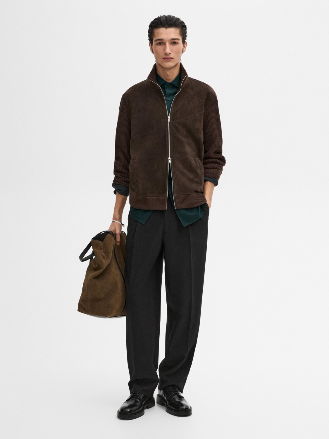 

Куртка из замшевой кожи контрастного плетения Massimo Dutti, коричневый