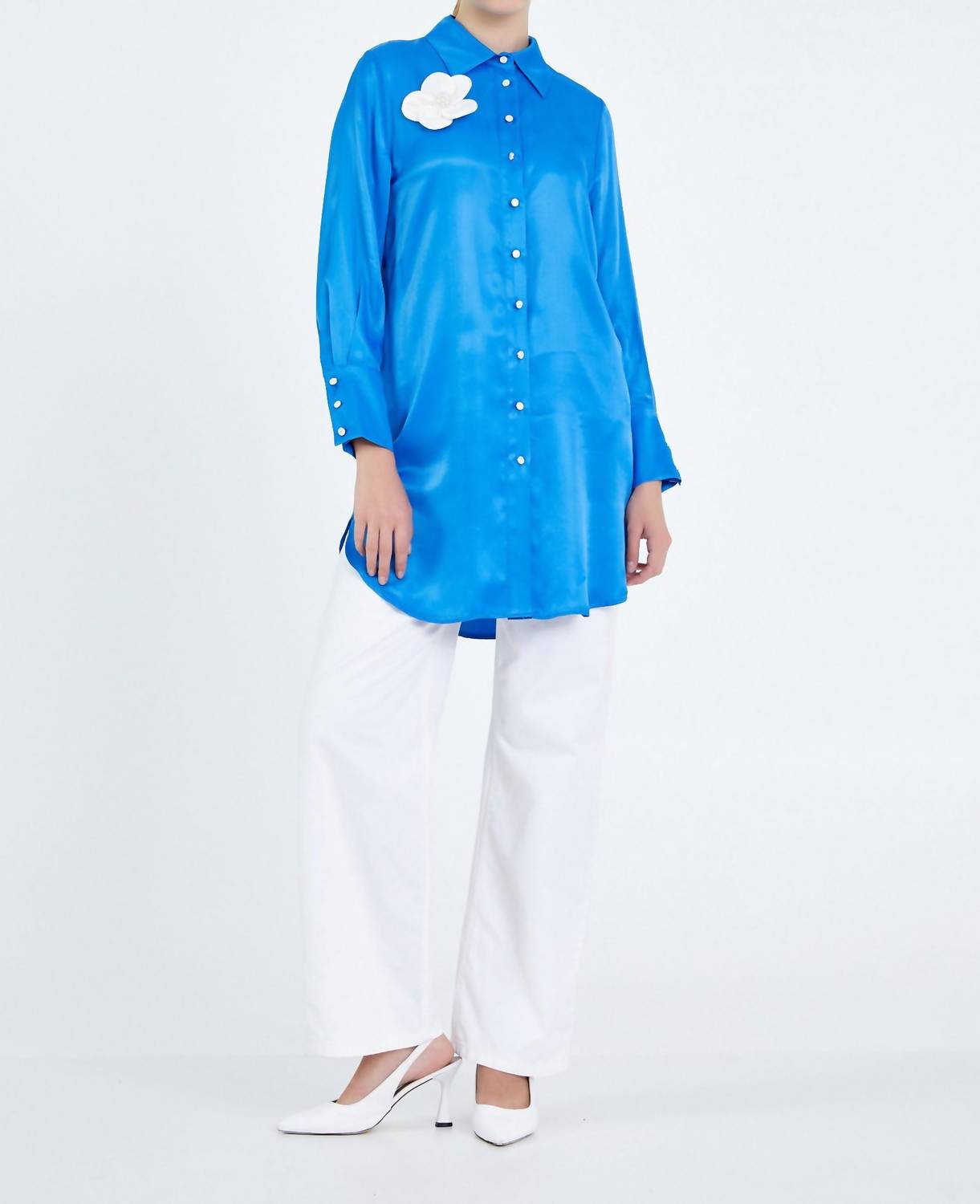 

Однотонная туника синего цвета с длинными рукавами Zaalima Fashion