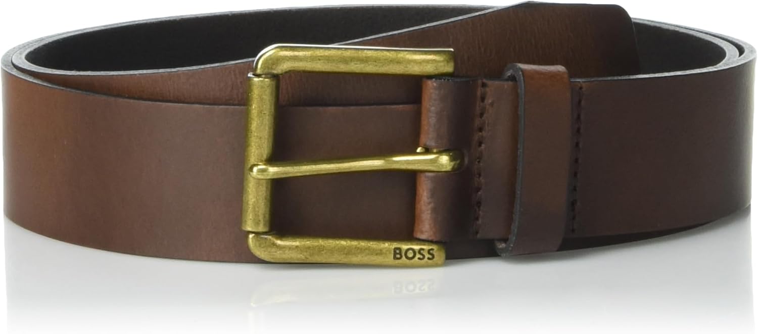 

Кожаный ремень BOSS мужской Joris с брендированием на роликовой пряжке, Dark Chocolate