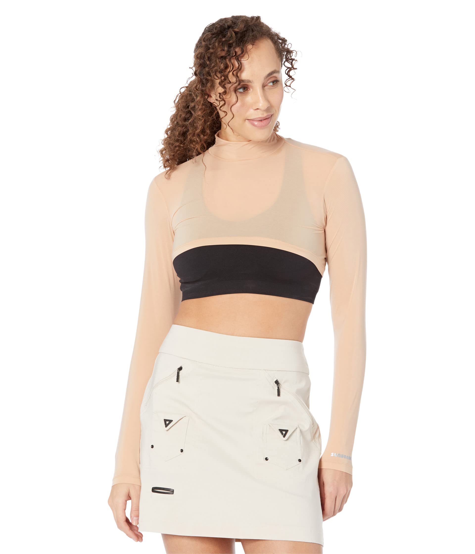 

Топ Jamie Sadock Sunsense 35 Spf Lightweight Long Sleeve Mock Neck Crop Layering Top, Suntan