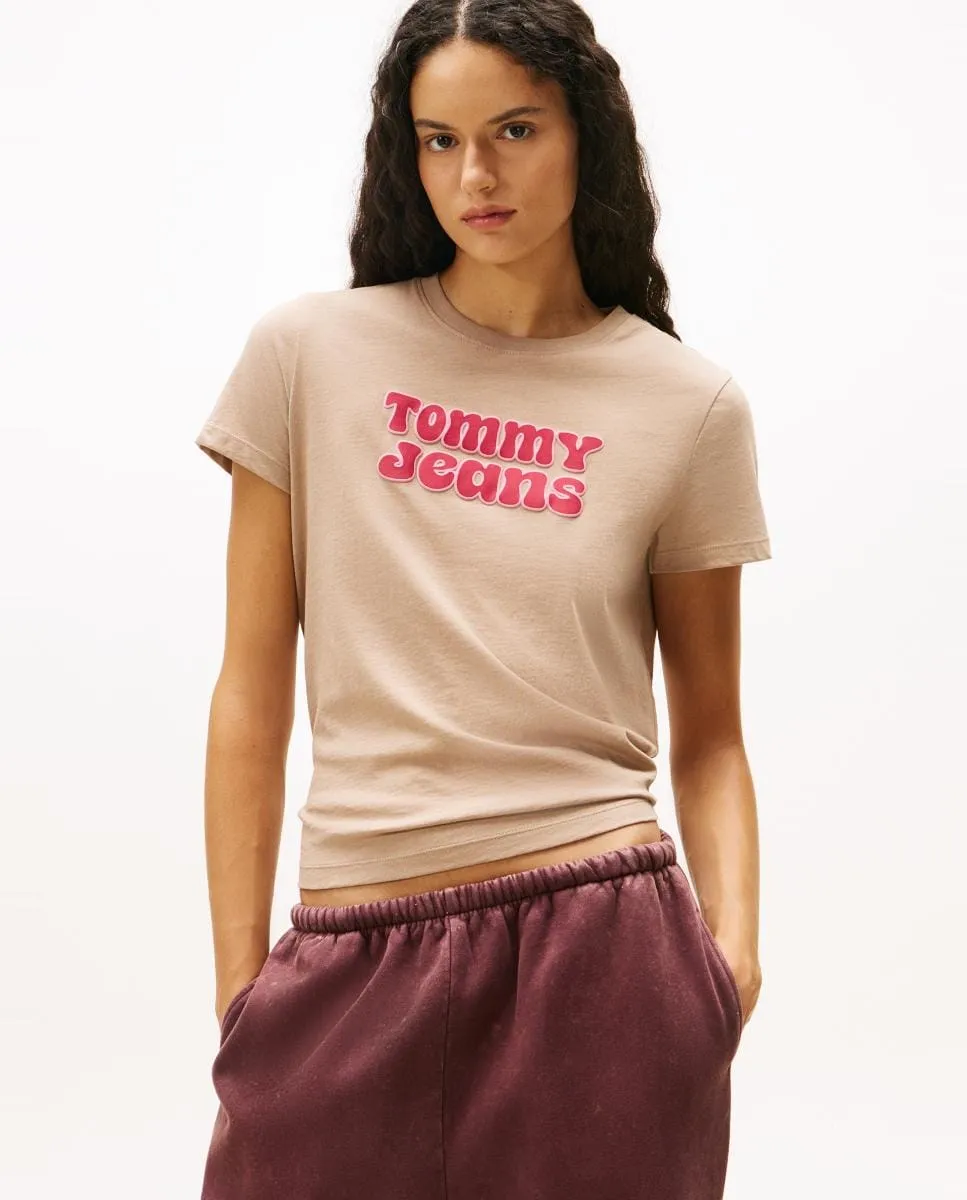 

Женская футболка прямого кроя с принтом на груди Tommy Jeans, розовый