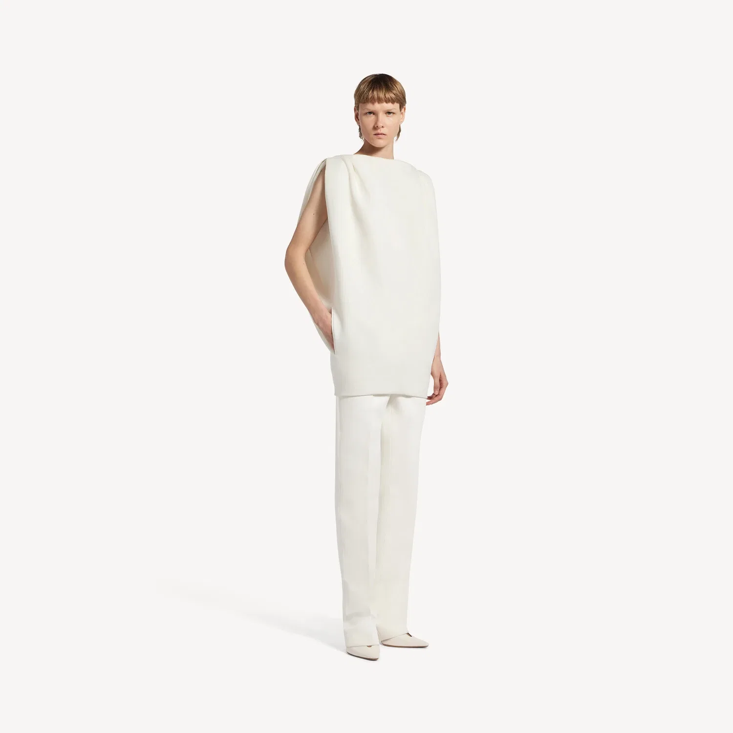 Женское короткое мешковатое платье цвета айвори BALENCIAGA, белый — фото 2