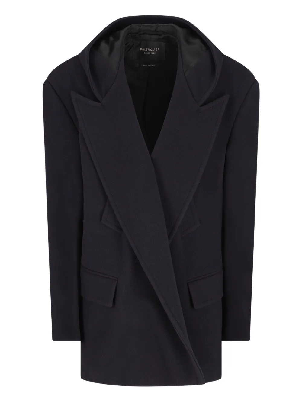 

Шерстяное пальто с капюшоном Balenciaga, синий