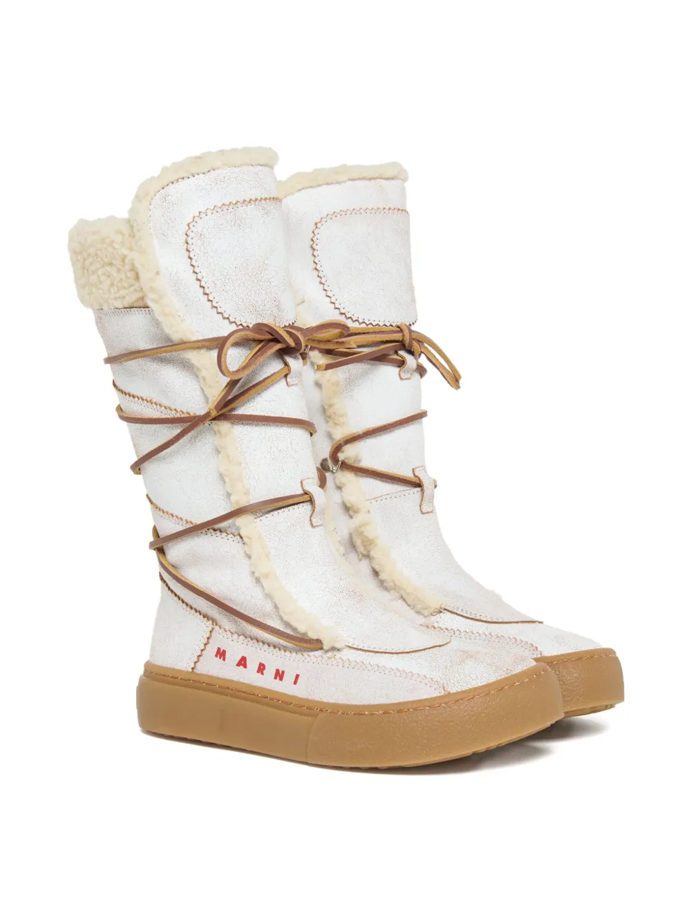 Ботинки из овчины на шнуровке Marni Kids, белый — фото 2