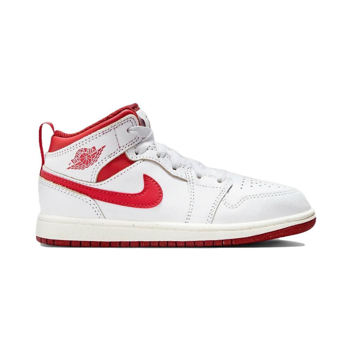 Кроссовки Kids Air 1 Mid SE "White/Lobster/Dune Red/Sail/Vachetta Tan" Jordan, белый/красный — фото 2
