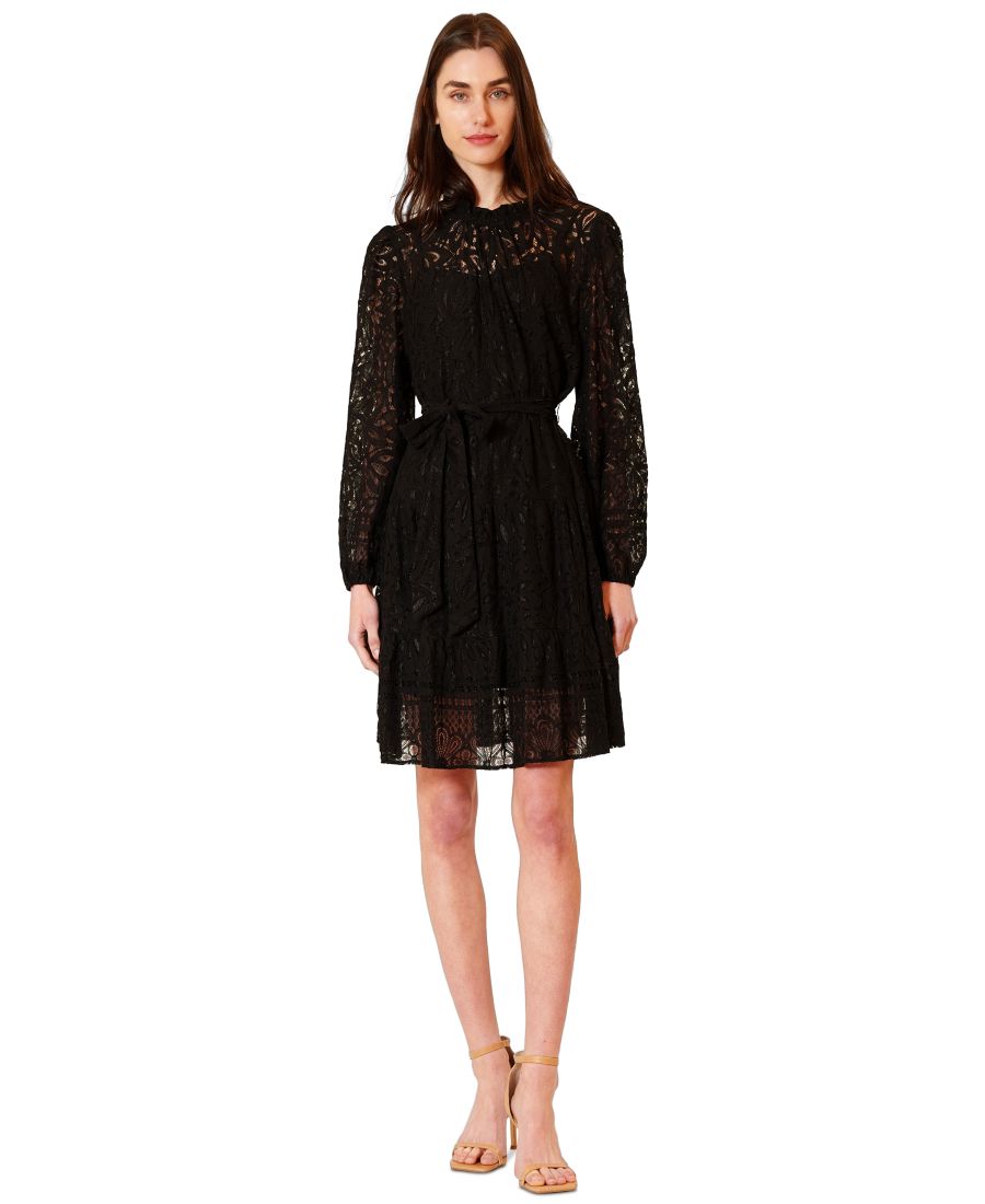 

Женское короткое кружевное платье с высоким воротником julia jordan, Black