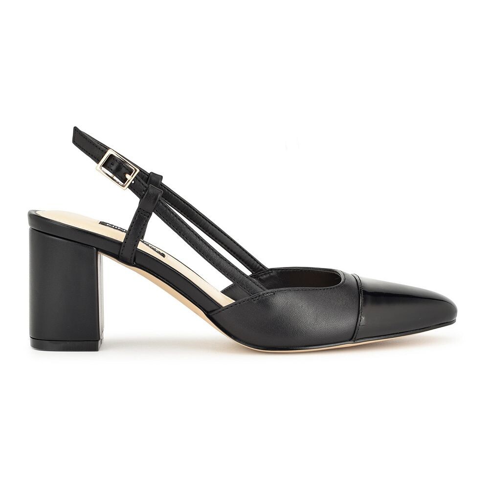 Женские туфли-лодочки Nine West Unda на блочном каблуке с открытой пяткой, цвет Black Leather Multi — фото 2