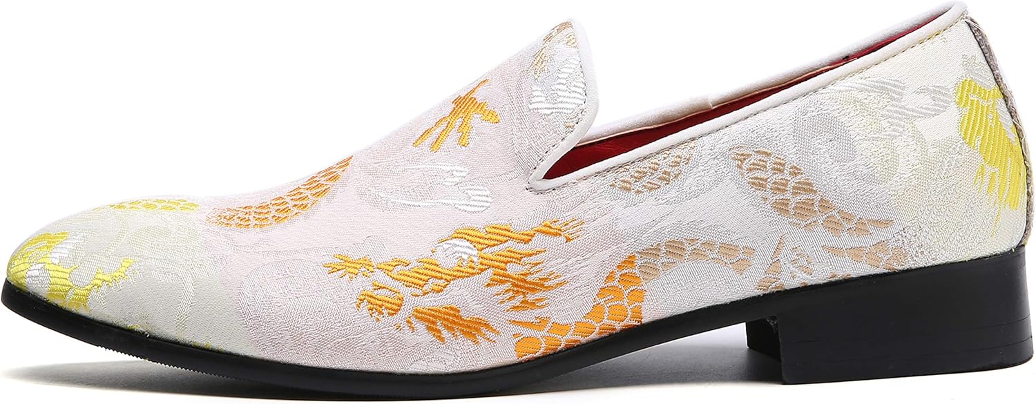 Мокасины Santimon Mens Penny Loafers с вышивкой, повседневные слипоны для вождения, свадебные и выпускные туфли, смокинговые тапочки, оранжевый — фото 2