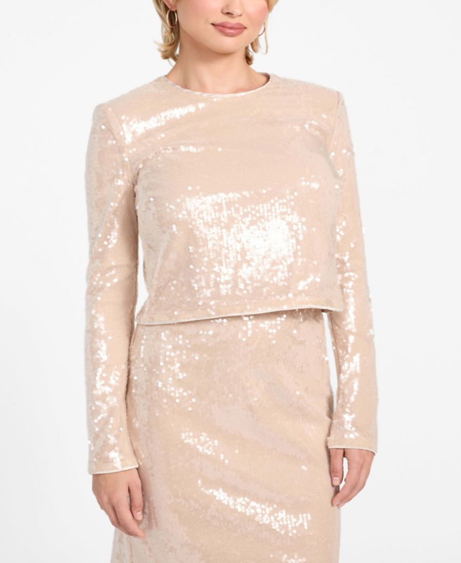 

Женская блузка Lavinia с длинными рукавами и пайетками GUESS, Skinny Latte