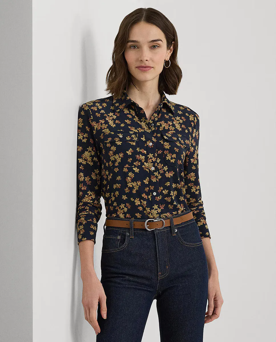 

Женская рубашка с длинными рукавами и цветами Lauren Ralph Lauren, темно-синий