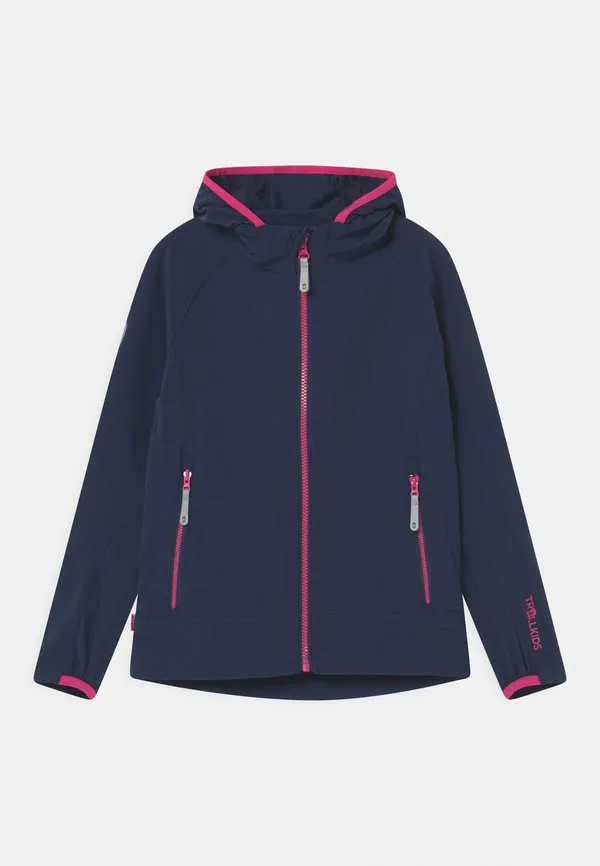 Куртка kvalvika softshell для девочек Trollkids, Navy/Magenta