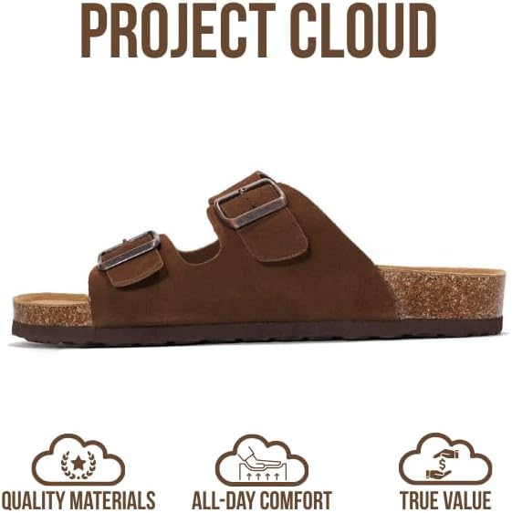 Мужские сандалии Project Cloud из 100 натуральной кожи с амортизирующей стелькой из натуральной пробки, сандалии с двумя ремешками и пряжками, летние нескользящие (Heritage), шоколадный — фото 3