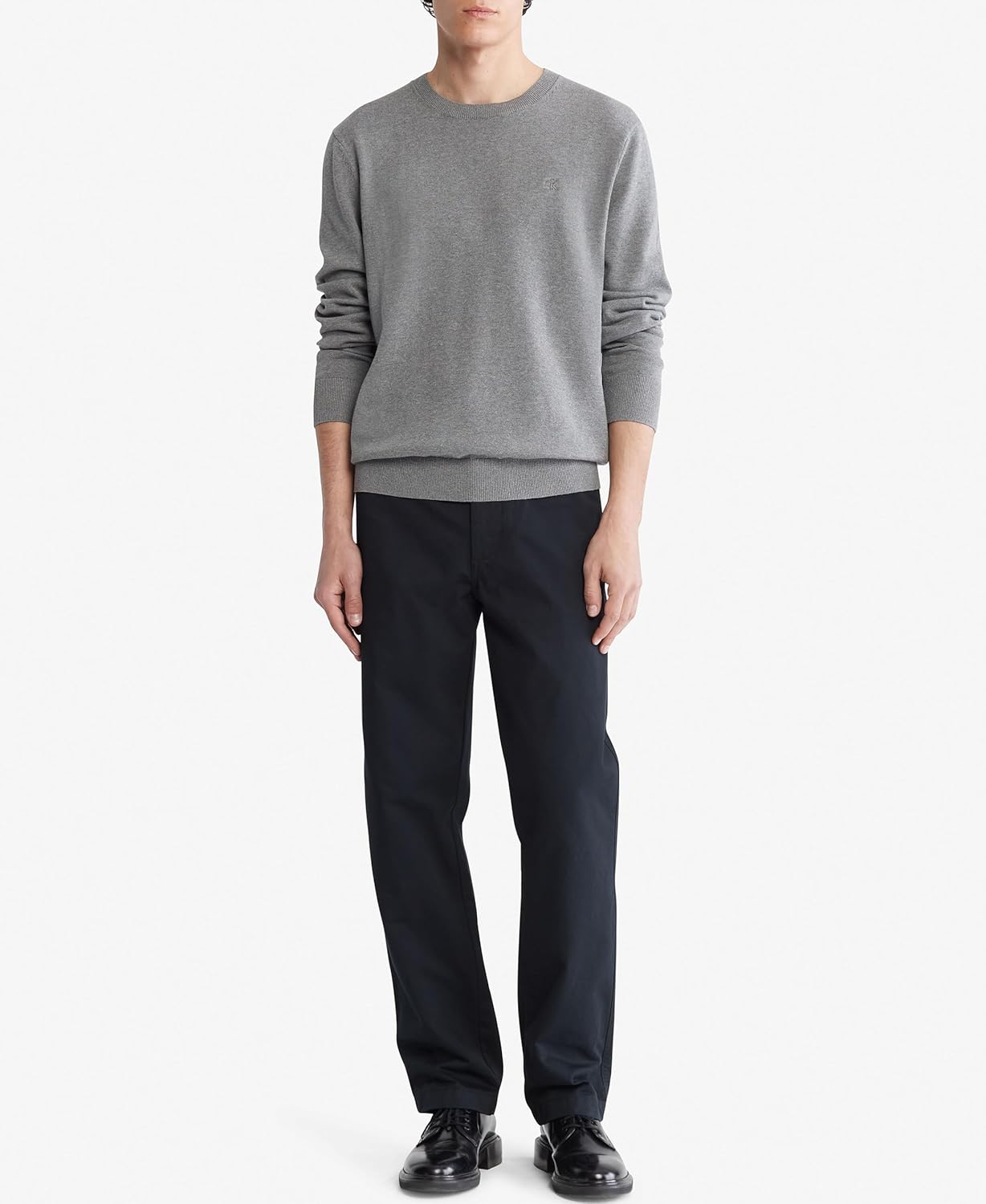 Мужской свитер Calvin Klein из гладкого хлопка с круглым вырезом, Medium Grey Heather — фото 4
