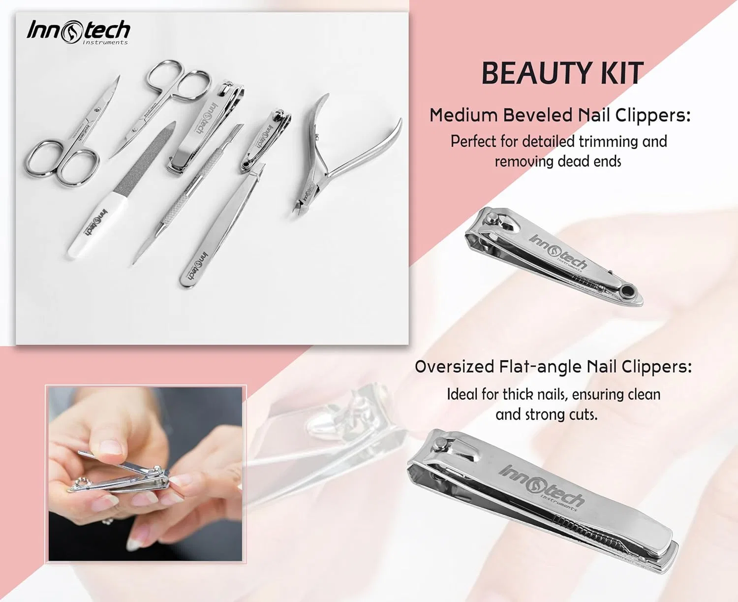 Набор для маникюра и педикюра 8 в 1 из нержавеющей стали ‎Innotech Instruments, Black 8 Pcs — фото 3