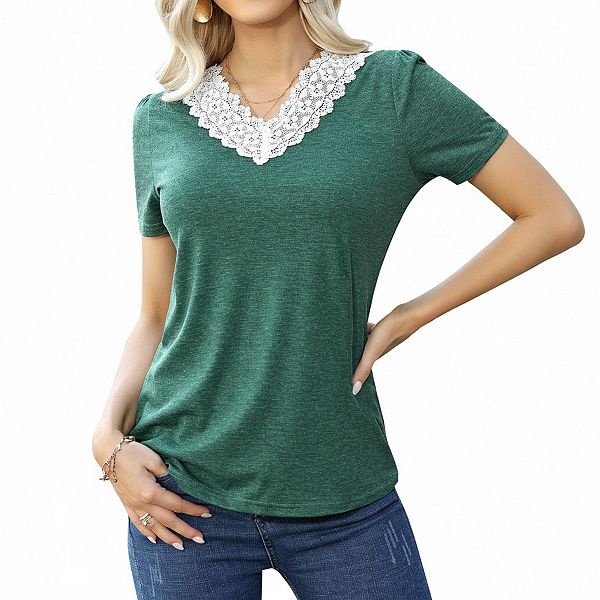 

Женская футболка с коротким рукавом и кружевным V-образным вырезом Elitespirit, Dark Green, Зеленый, Женская футболка с коротким рукавом и кружевным V-образным вырезом Elitespirit, Dark Green
