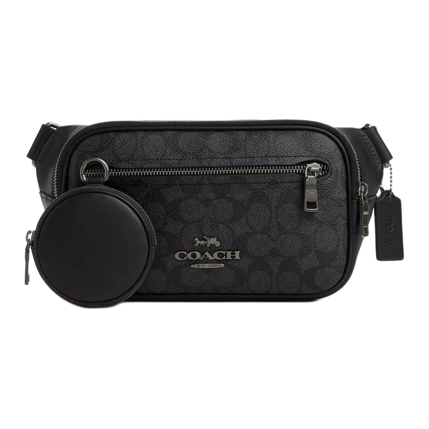 

COACH Кожаная поясная сумка большого размера мужская черная