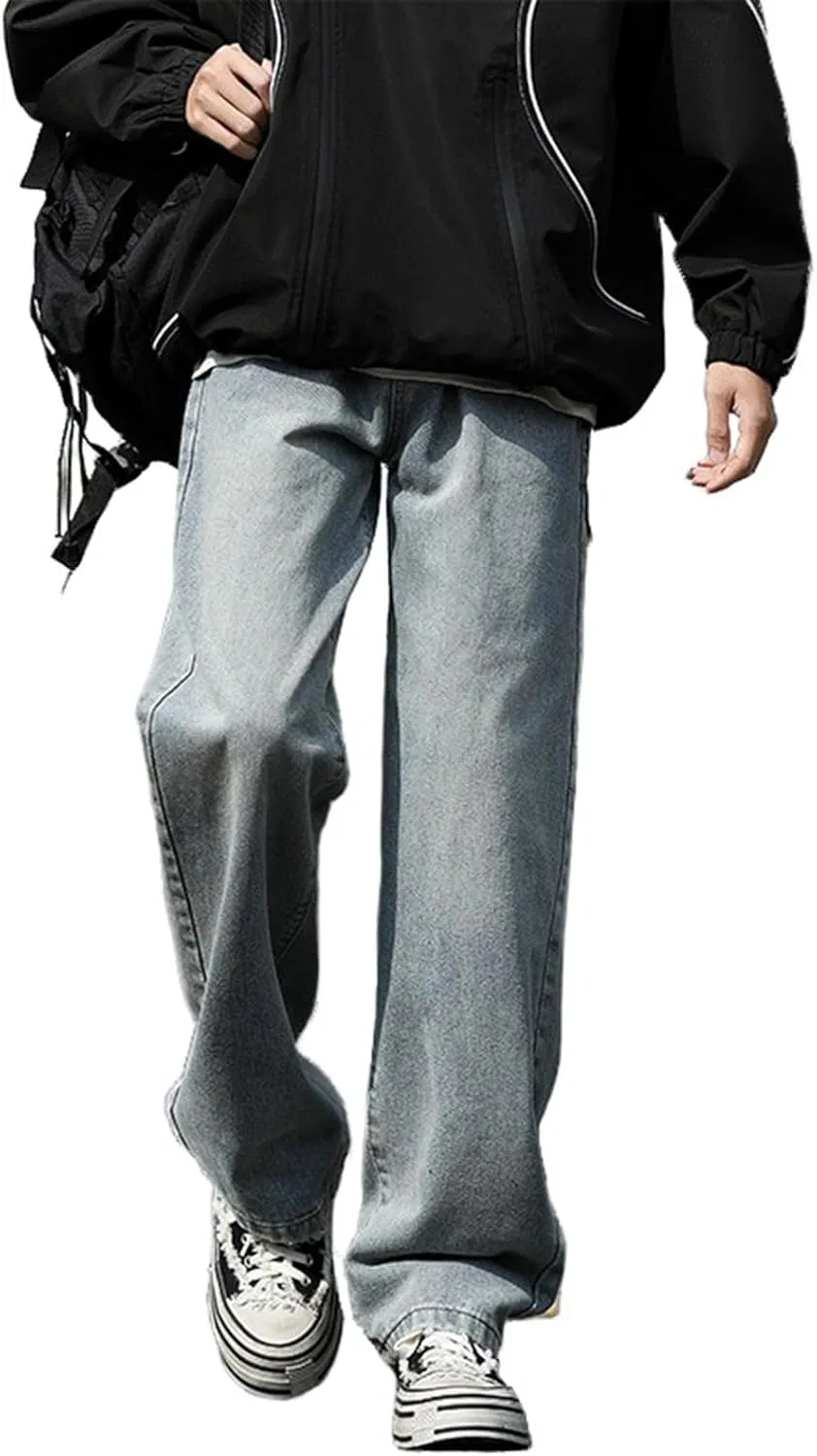 Джинсы, свободный крой, Men's Street Trend Hip Hop Style, Ностальгический синий