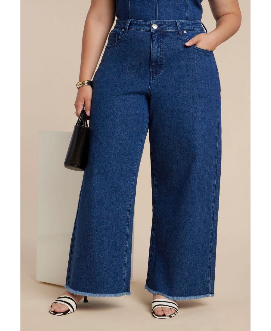 

Женские джинсы с широкими штанинами из эластичной ткани ELOQUII, Dark wash