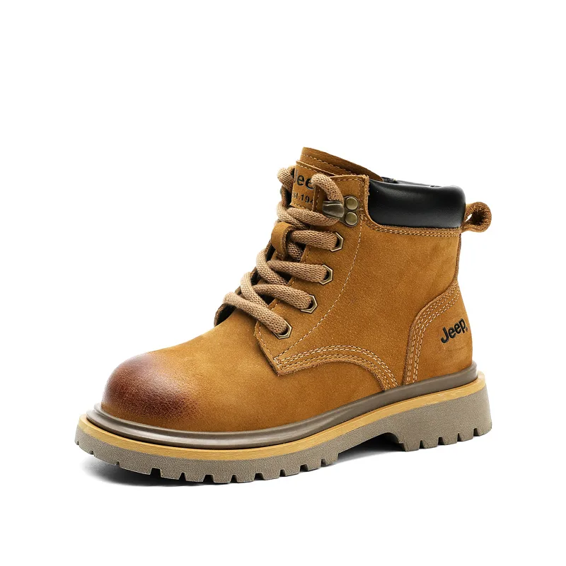 Кожаные ботинки mid top для детей, устойчивые к скольжению, износу и влаге, унисекс Jeep, коричневый-Fleece-Lined Thin Cotton