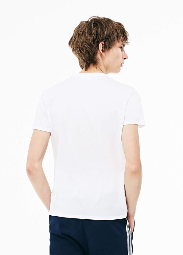 Белая мужская футболка стандартного кроя с круглым вырезом Lacoste — фото 3