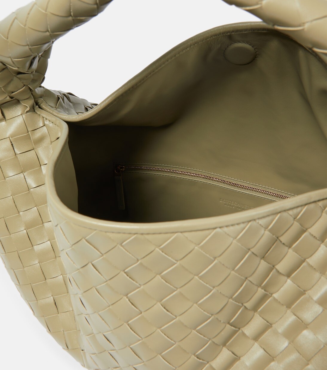 Большая кожаная сумка-тоут hop Bottega Veneta, бежевый — фото 3