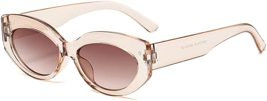 

Солнцезащитные очки в стиле ретро «кошачий глаз» с овальной оправой, модные солнцезащитные очки с защитой от УФ-излучения UV400 для женщин MTZJH, Champagne