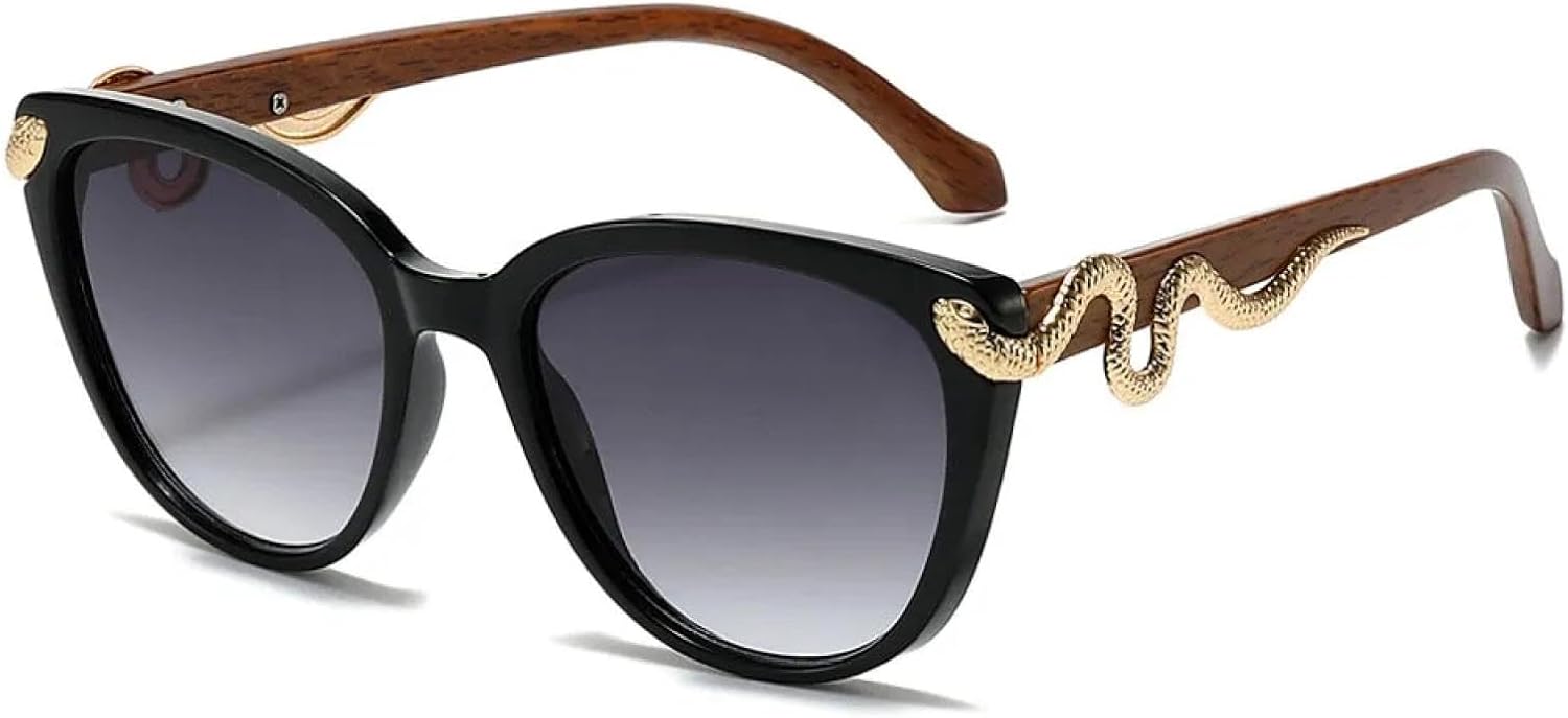 

Винтажные солнцезащитные очки «кошачий глаз» для женщин и мужчин, золотистые, в стиле «змеиная кожа», панк, популярные, сексуальные, роскошные, с защитой от УФ-излучения UV400 TVTBBVV, Black Gray