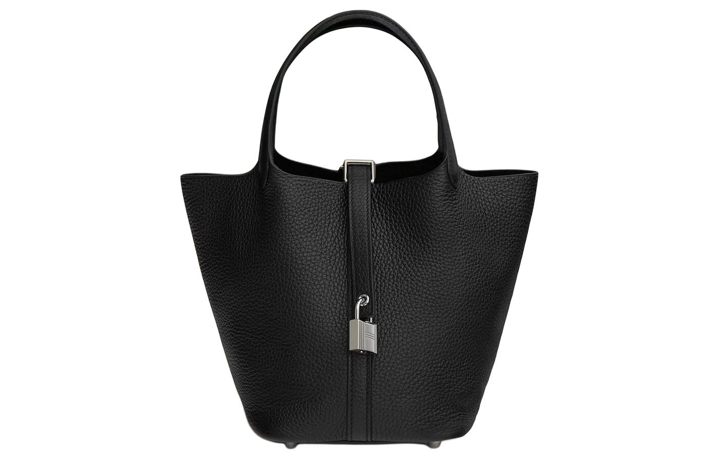 

Hermes Сумка-корзинка Picotin Lock Clemence Bullock из кожи страуса с креплением на контроллер, женская, черная