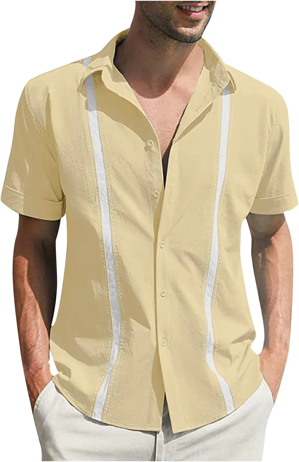 

Мужская кубинская гуаябера из льна, летняя рубашка с коротким рукавом