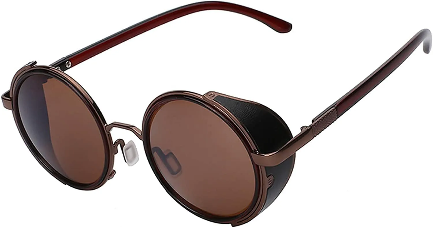 

Солнцезащитные очки OWL в стиле стимпанк, ретро, ​​готика, винтаж, хиппи, с круглой оправой из цветного металла и цветными линзами, Gothic C3 Coffee Brown