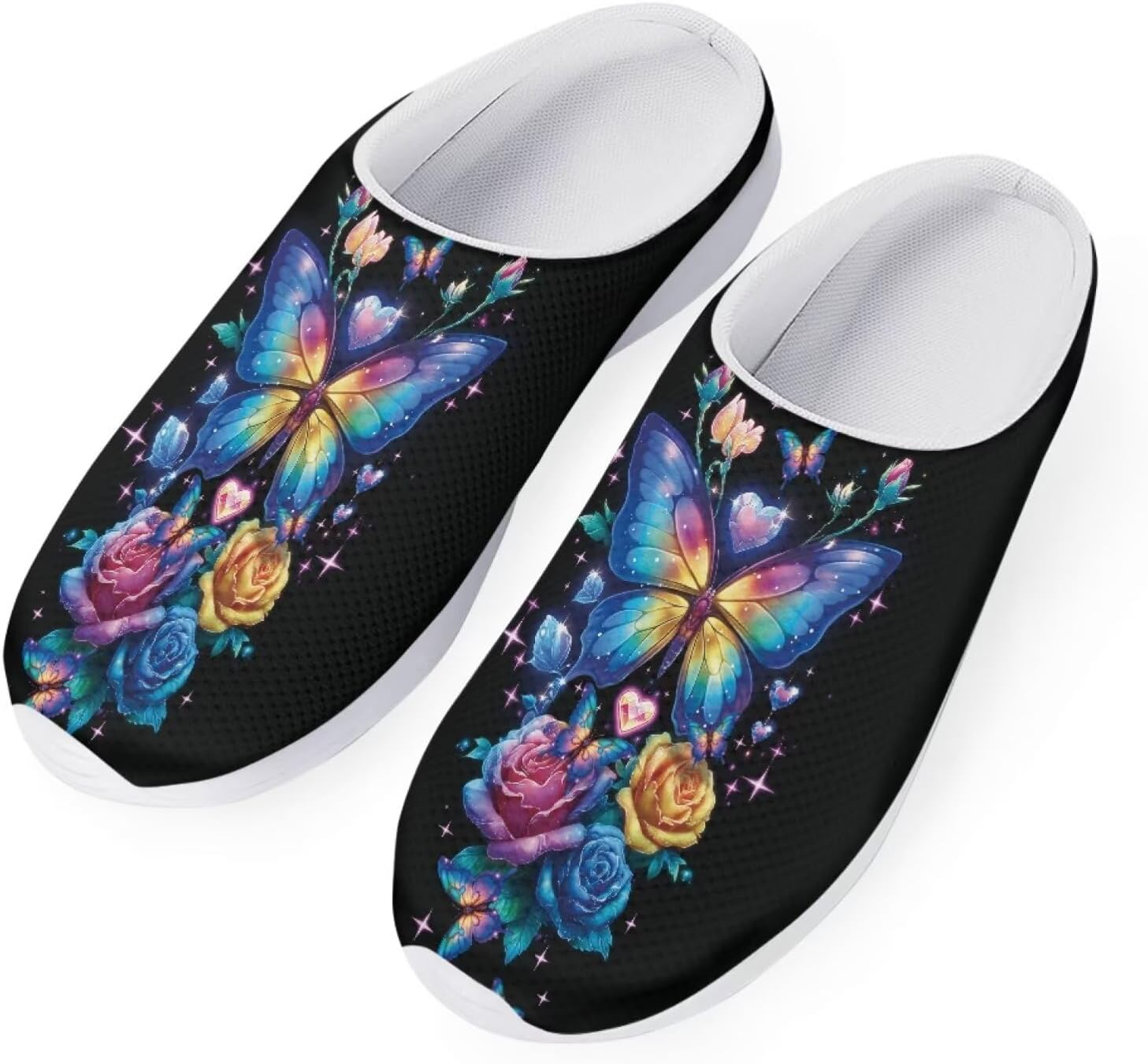 

Женские мюли-кроссовки Forchrinse Tropical Hibiscus Palm с сеткой, легкие и дышащие, для прогулок, Butterfly Flower Print