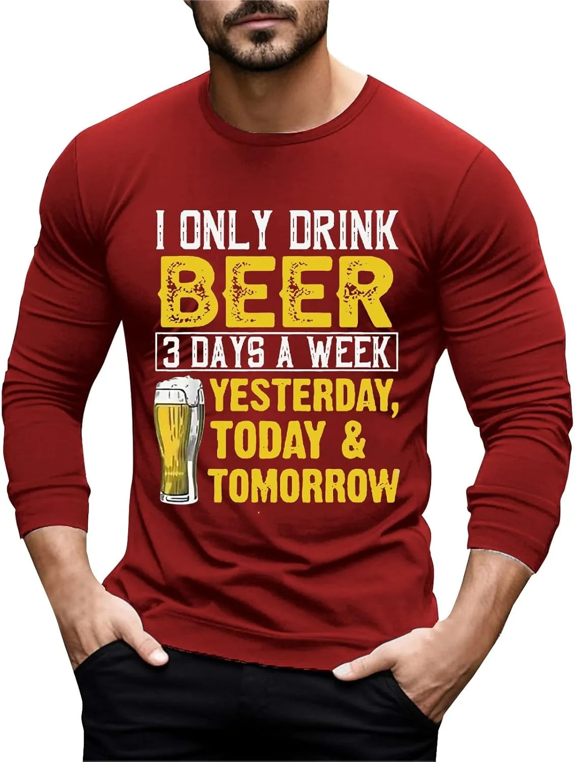 

Футболка с длинным рукавом JOFOW с принтом "I Only Drink Beer 3 Days A Week"