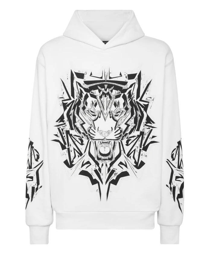 

Толстовка с капюшоном и изображением громового тигра Plein Sport, белый